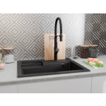 Zlewozmywak Granitowy Jednokomorowy Elite 6052 - Czarny - Syfon Chrom